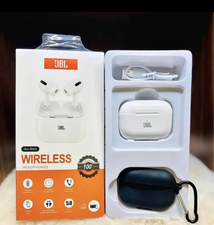 JBL Air R03 TWS Wireless Earbuds (AirPods Pro Design) – Premium Audio with Silicone Pouch